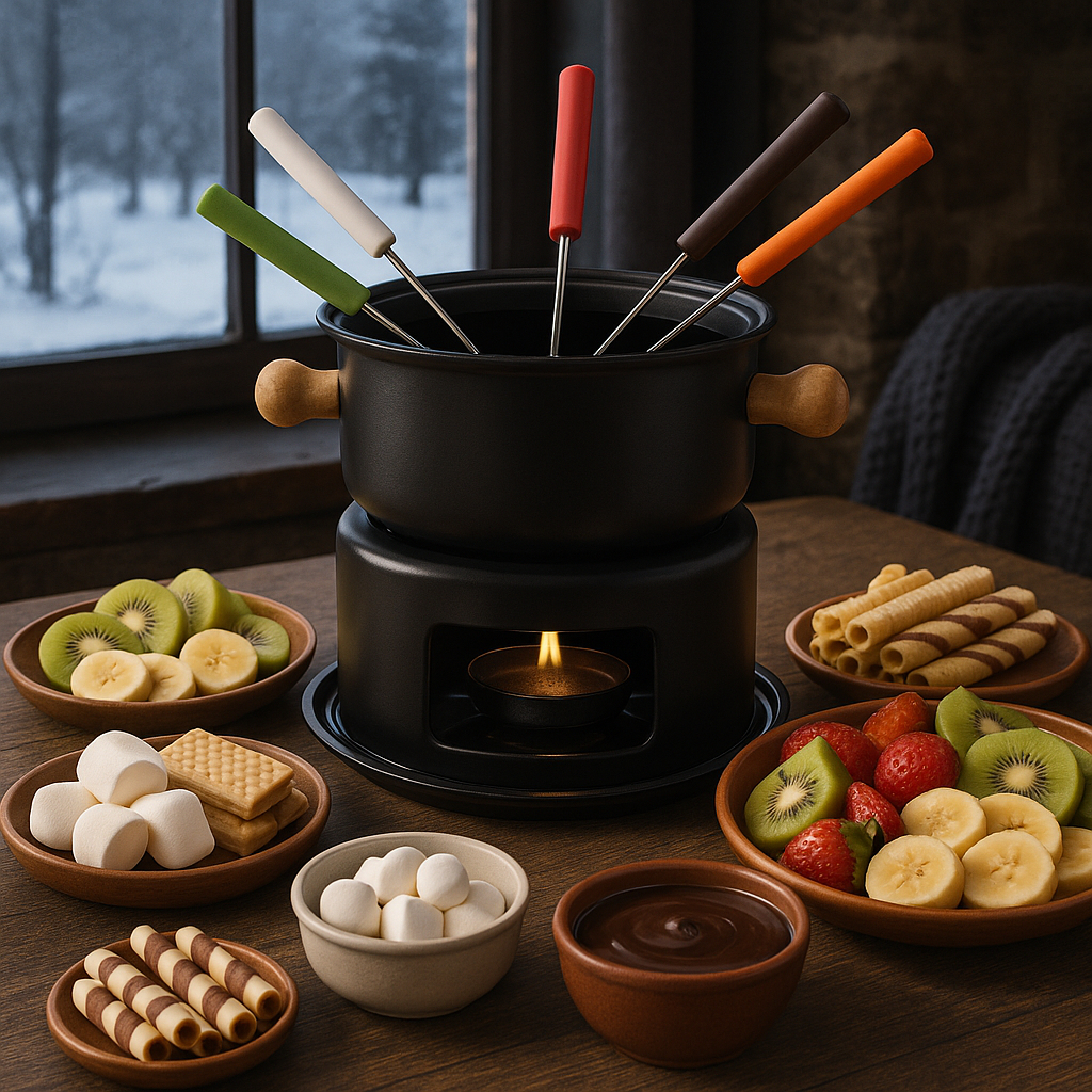 Conjunto Aparelho Kit Fondue C/11 Peças Preto Completo Chocolate E Queijo