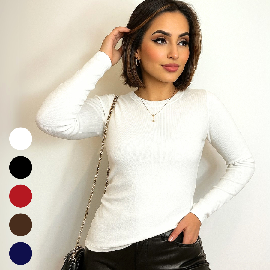 Blusa Feminina Manga Comprida Longa Canelada Algodão Básica Inverno