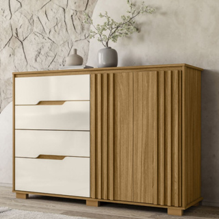 Cômoda Texas  Com 4 Gavetas e 2 Portas Ripado Moval em Oferta na Shopee