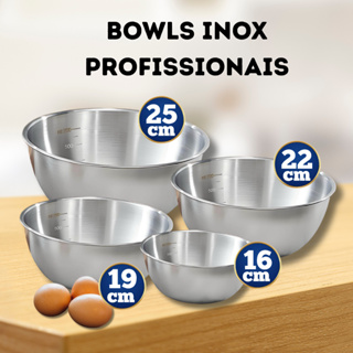 Bowl Inox Tigela Profissional Fundo Grosso Bacia Saladeira Tigela 16, 19, 22, 25 cm em Oferta na Shopee