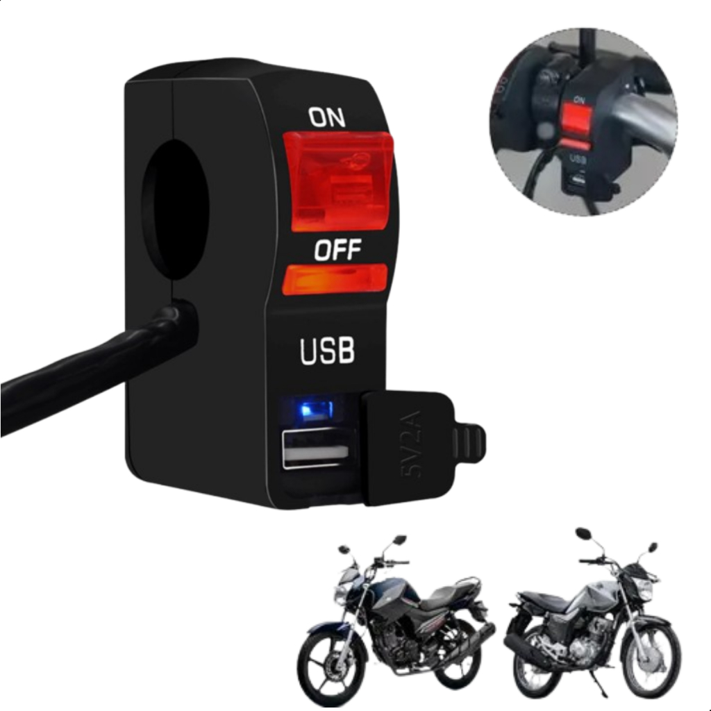 Botão Moto Liga E Desliga Tomada Usb Carregador De Celular em Oferta na Shopee