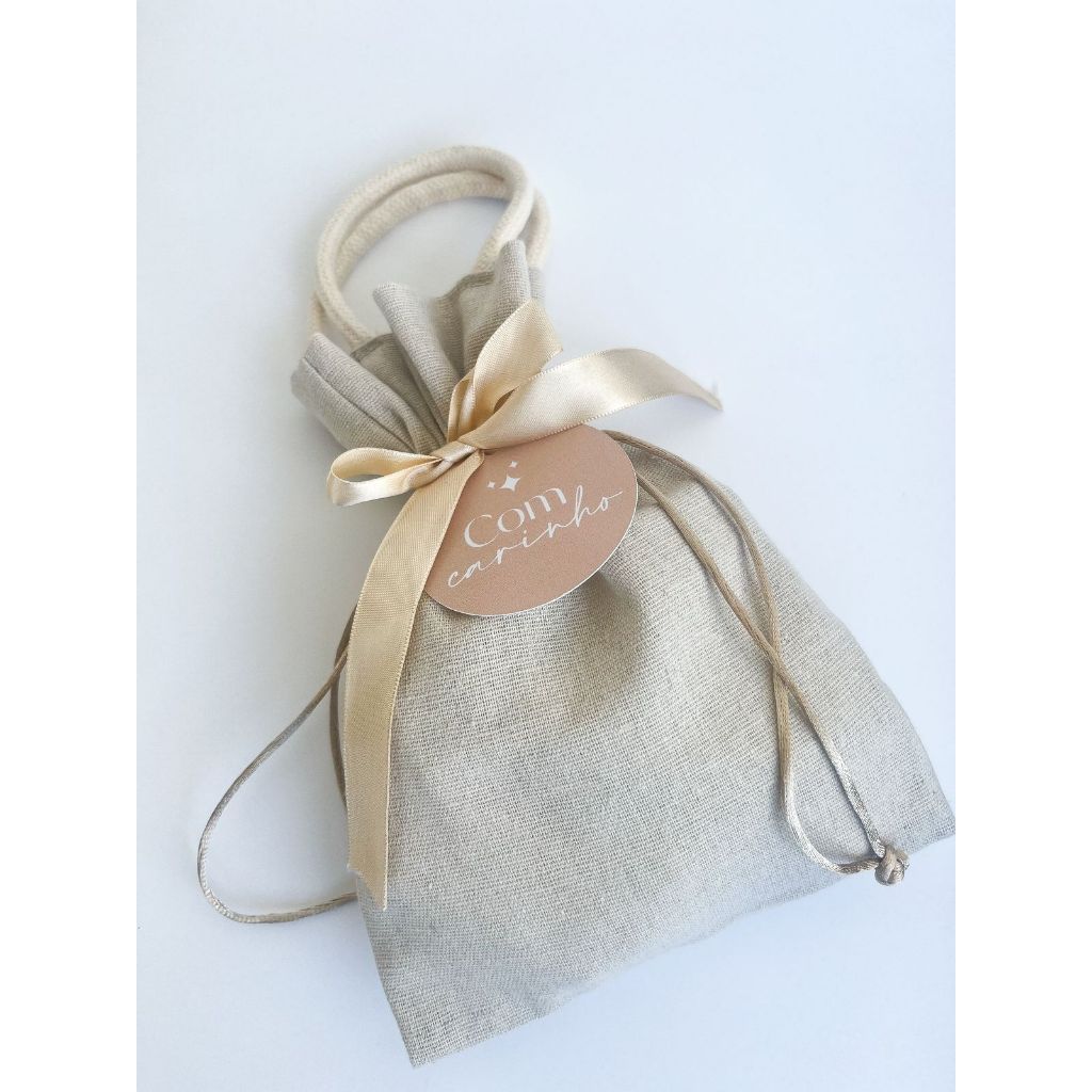 Kit 5 Saquinhos de Linho Natural com Alça Liso p/ Presentes Eventos Embalagens Lembrancinhas em Oferta na Shopee