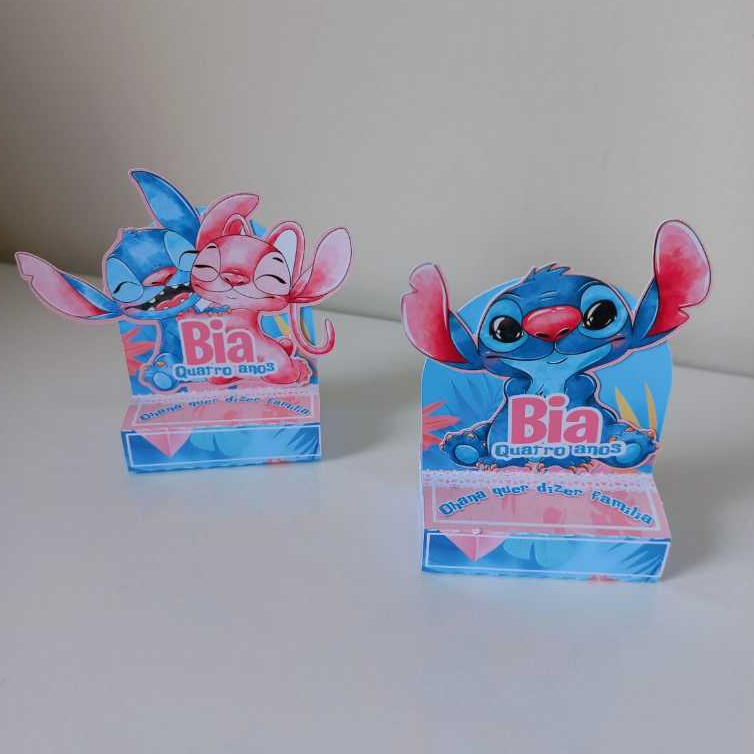 20 Porta Bis duplo - Lembrancinha personalizada Stitch e Angel aquarela - Aniversário infantil e caixas temáticas
