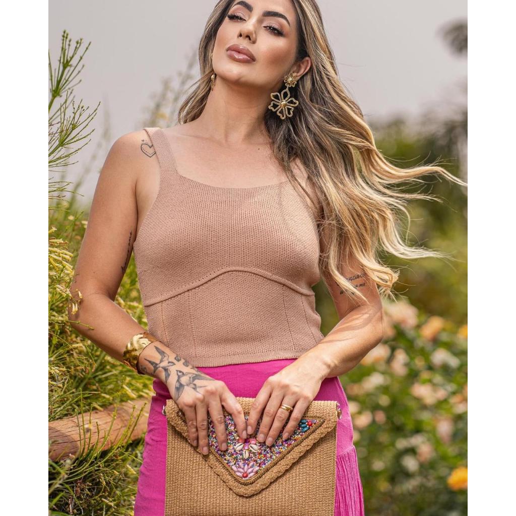 Blusa Regata Cropped Tricô/ Tricot Modal tendência verão moda feminina