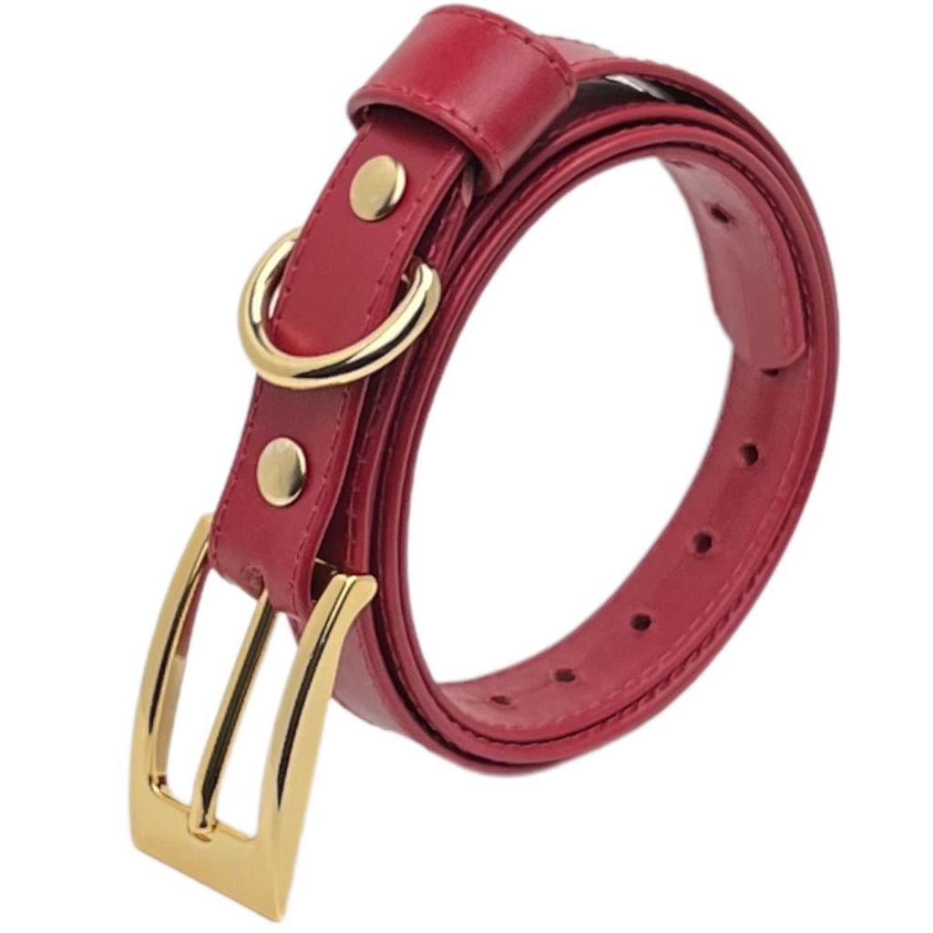 Cinto Feminino Couro Legítimo Vermelho Sofisticado Fivela Look Blogueira Luxo Moderno Original