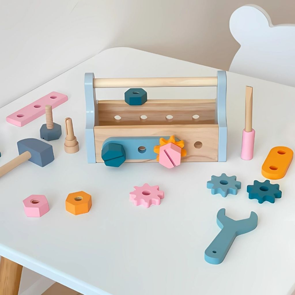 Brinquedo MDF Caixa Ferramentas 25pcs Divertida Montessori Encaixe Madeira Brinquedos Bebes Crianças em Oferta na Shopee