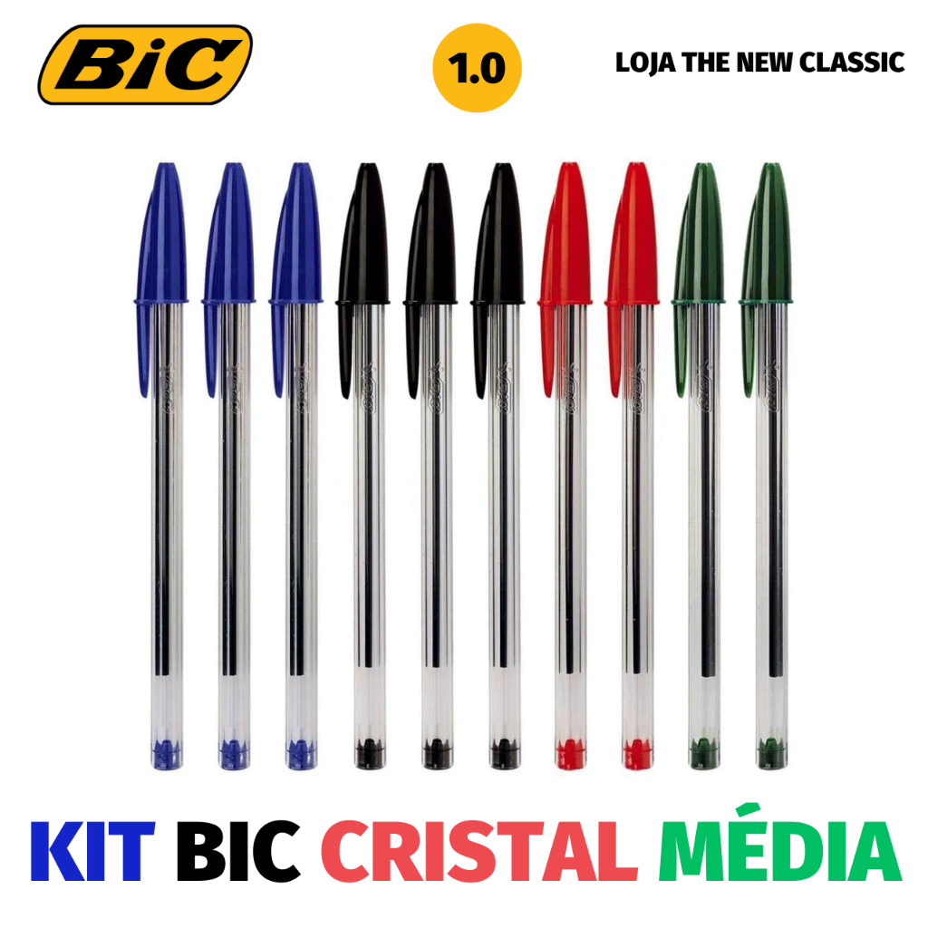 Kit Caneta Bic Cristal Média Classic - Azul, Preta, Vermelha, Verde