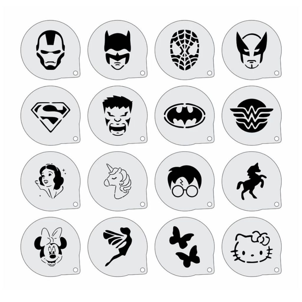 Stencil Personagens Infantis Kit 16 Moldes 7x7cm