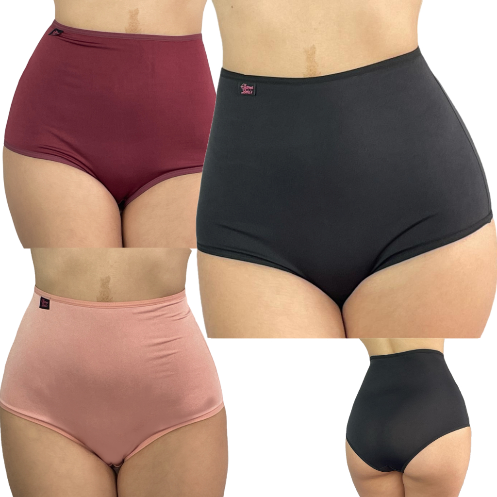 KIT 3 Cinta Calcinha Dupla Reforçada Cintura Alta Poliamida Lingerie