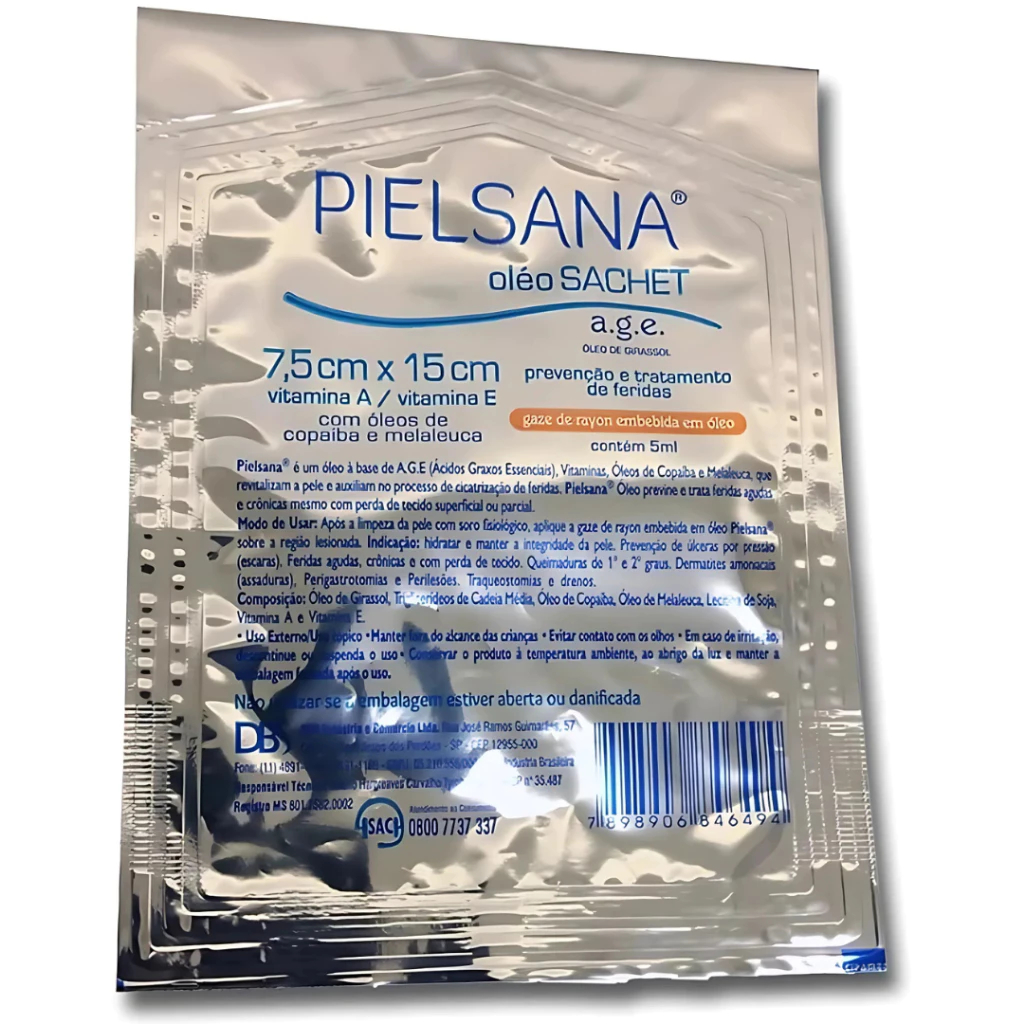 Curativo Pielsana Gaze De Rayon Sachê C/ Óleo A.G.E 7,5 x 15cm (1) Dbs