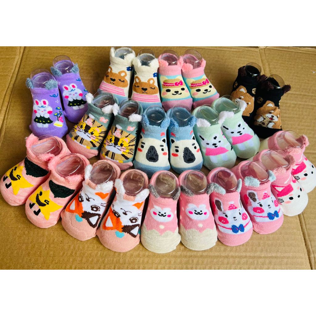 KIT 3-12 pares Meias Infantis com Orelhinhas e Estampa Cartoon - Algodão - 0-10 Anos menina