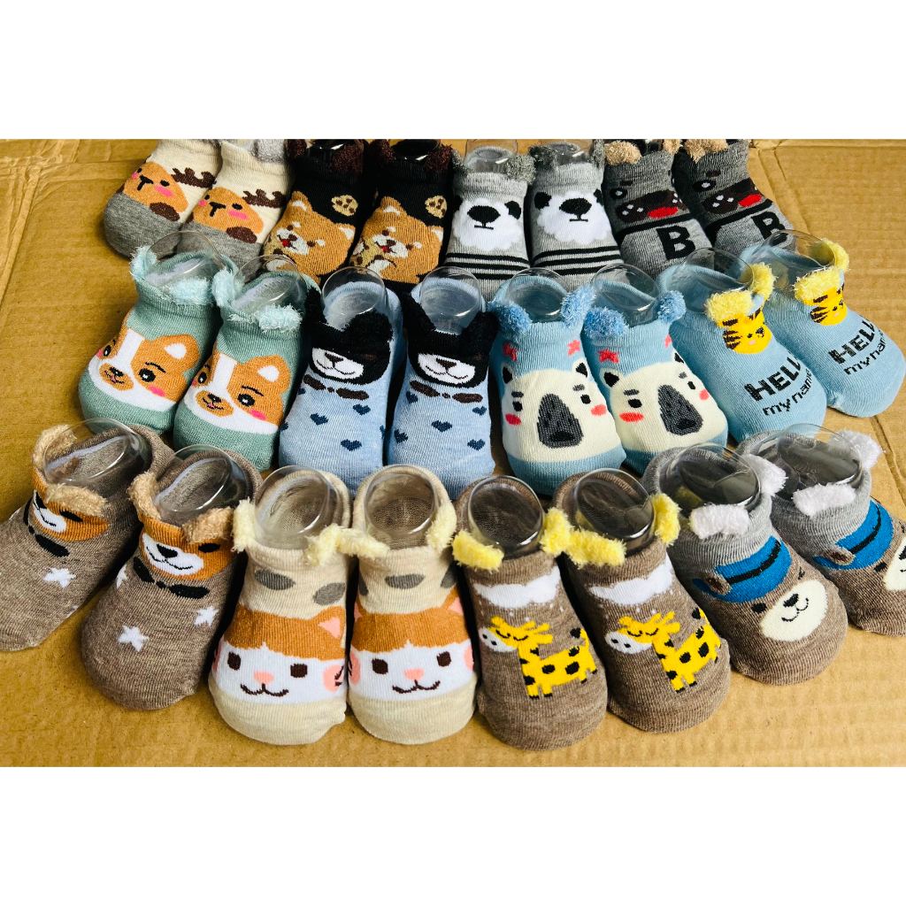 Imagem KIT 3-12 pares Meias Infantis com Orelhinhas e Estampa Cartoon - Algodão - 0-10Anos menino