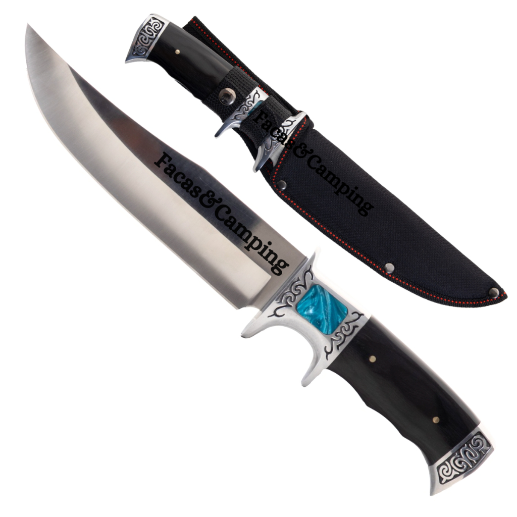 Imagem Faca Para Churrasco Profissional Pedra Azul Afiada Bainha Sobrevivência