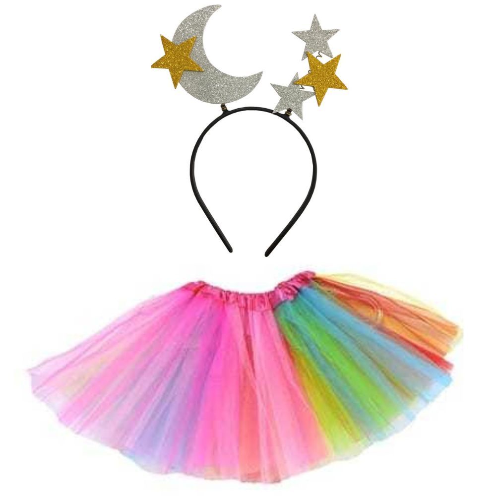 Kit Fantasia Lua Estrelar Tiara e Saia tule, Festa, Aniversário, Carnaval, Cosplay.