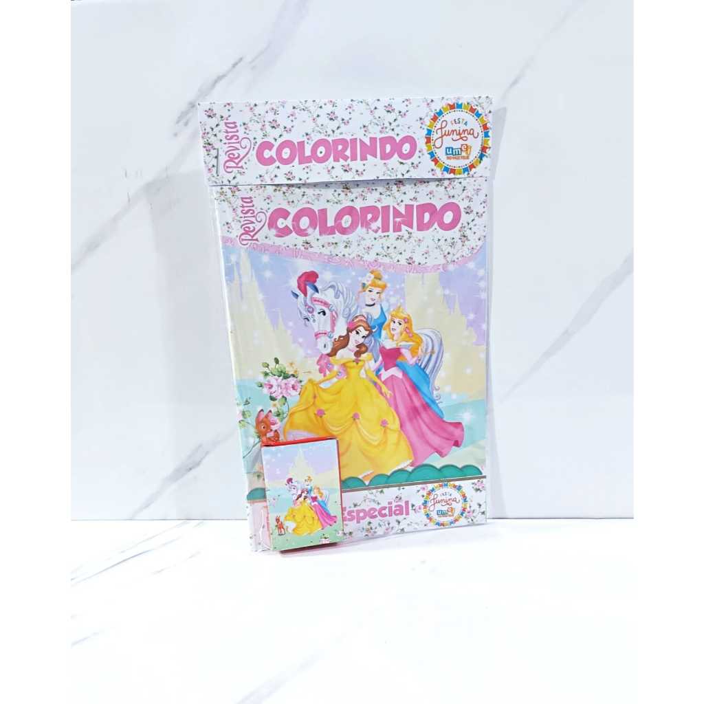 Kit de Colorir com giz de cera personalizado - Revistinha de Colorir - Princesas - Lembrancinha de festa - aniversário
