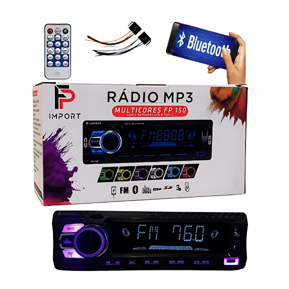 Radio Mp3 Player Fp Imports App Control Fm Bluetooth Tipo Pionner USB-C