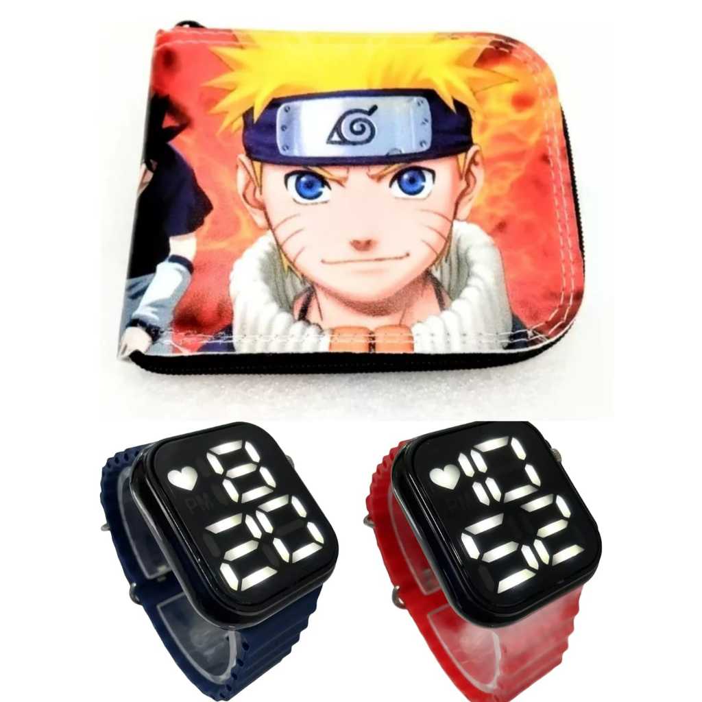 Carteira infantil Naruto e relogio digital a prova d agua smart masculino , seu filho merece um presente assim.