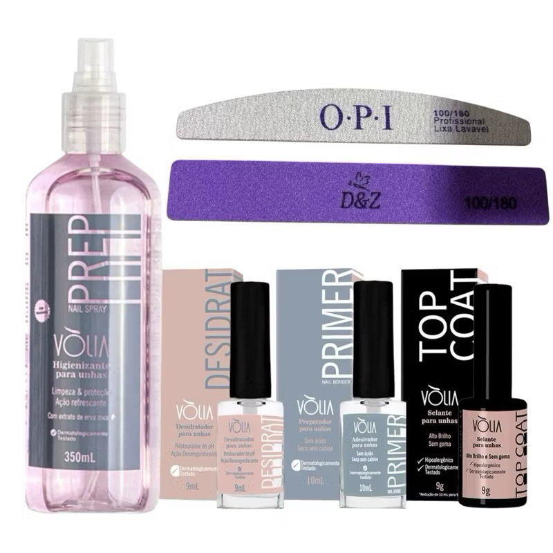 Kit Prep 350ml + Desidratador + Adesivador Top Coat Á Escolher Vòlia em Oferta na Shopee