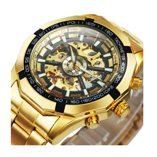 Relógio Esqueleto Esportivo Automático Importado - Winner Dourado
