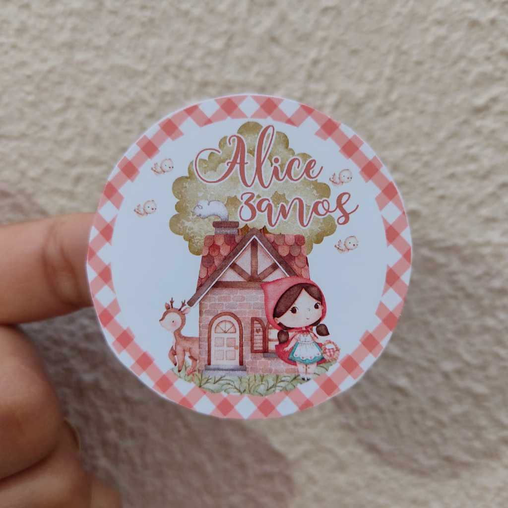 Adesivo Personalizado Chapeuzinho Vermelho  para Lembrancinhas Festa Aniversário - Redondo 5x5cm