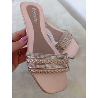 Sandália rasteira 4 Tiras Strass Trança confortável antiderrapante Rasteirinhas Femmy 01 em Oferta na Shopee