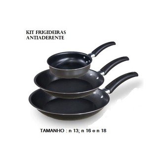 Kit Jogo Frigideiras Conjunto 3 Peças Vermehas Tamanho 13, 16 e 18 cm Antiaderente Teflon
