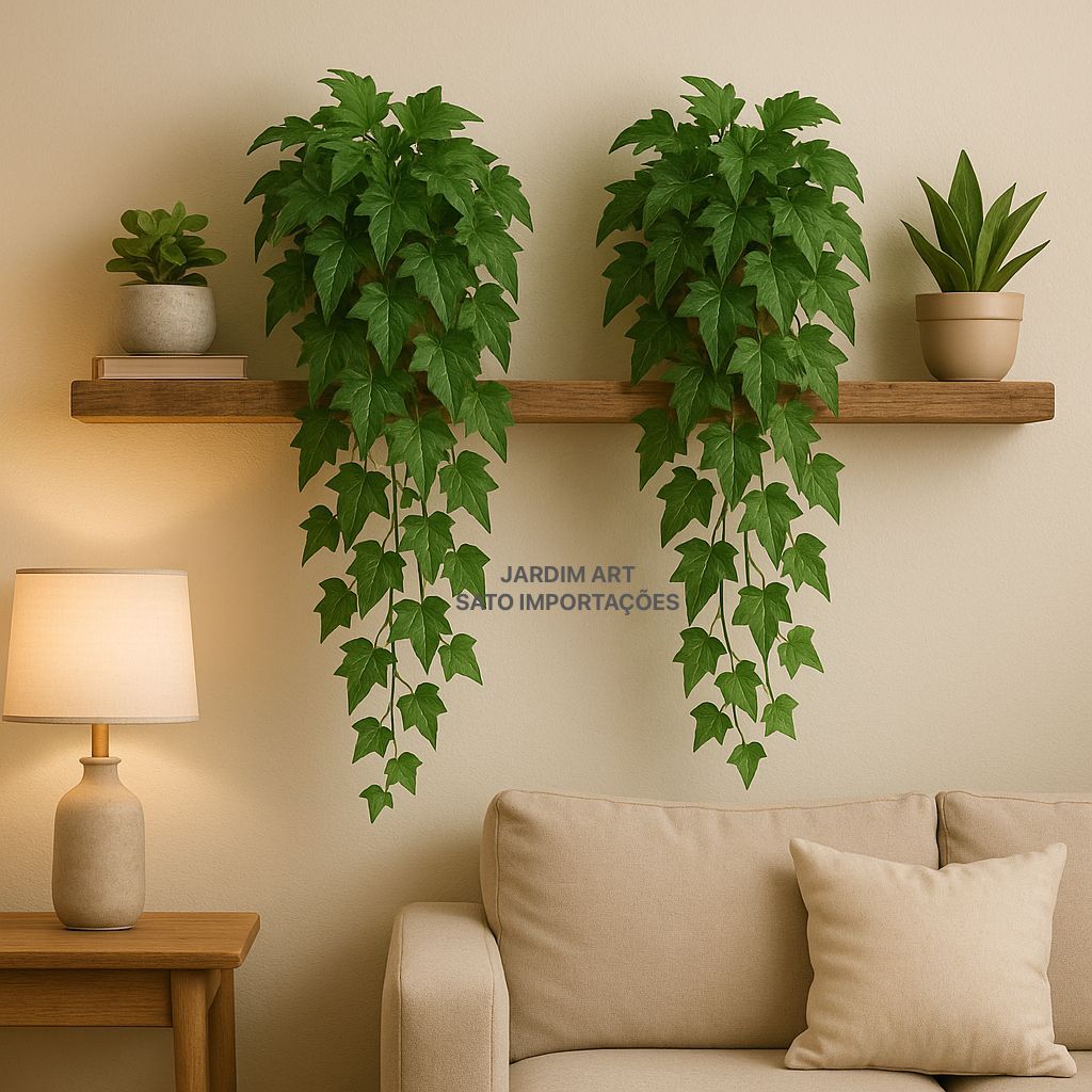 vaso Trançado + 3 Planta Pendurada Verde Artificial Parede Varanda PT11