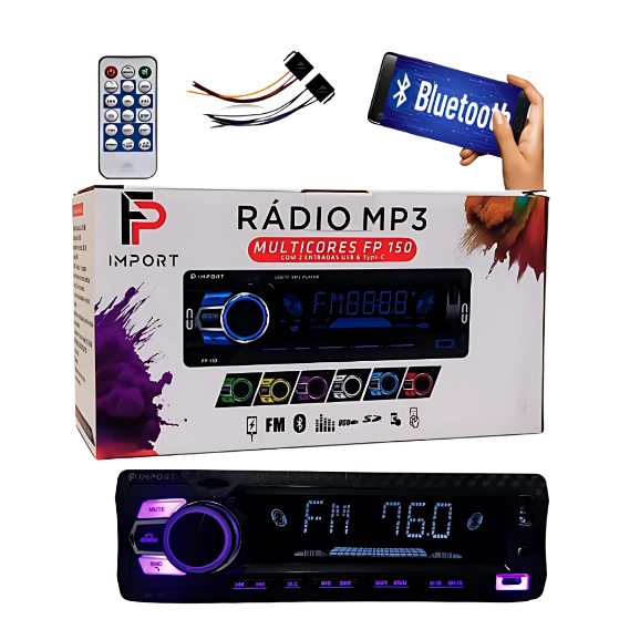 Radio Comando por Celular e Voz tipo Pionner Fp Imports Bluetooth 4x50w