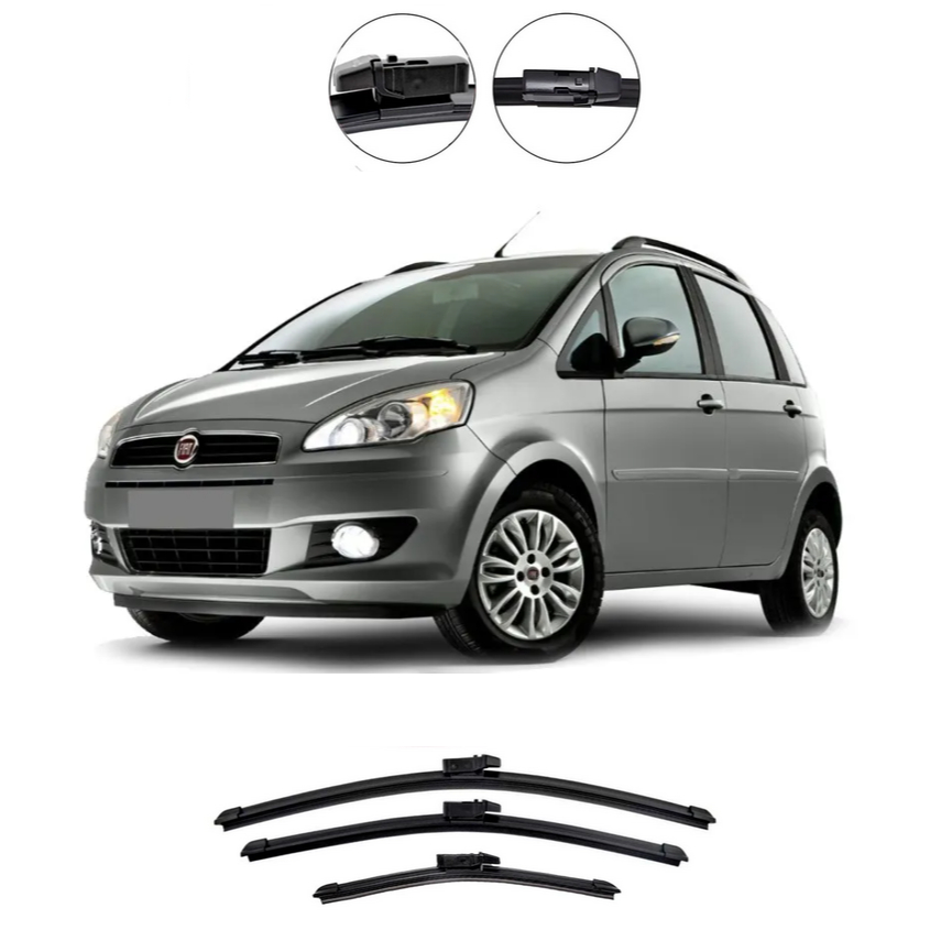 KIT/PAR/UN de Palhetas para Limpador de Parabrisa Dianteiro + traseiro Fiat Idea 2011 2012 2013