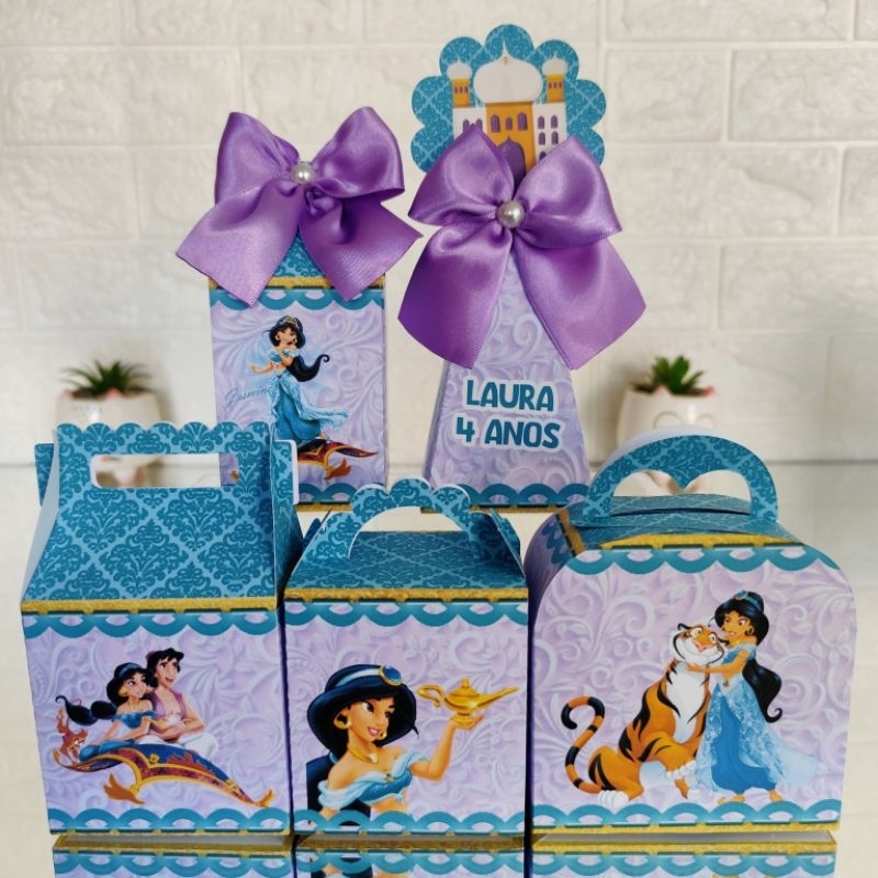 Kit Caixinhas Princesa Jasmine - Lembrancinhas Personalizadas | Mimos | Kit Festa | Personalizados (PEGUE E MONTE)