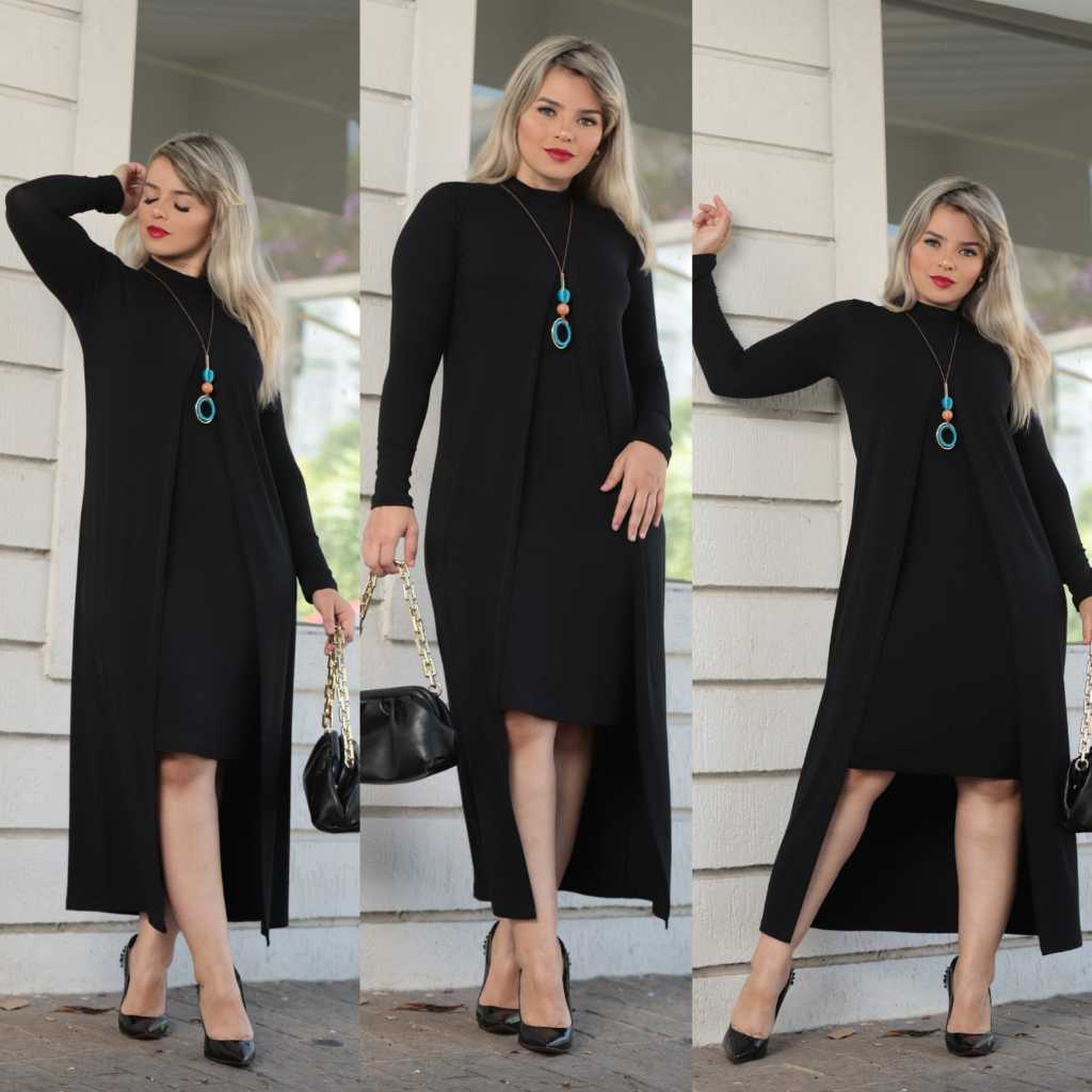 Vestido Regata Justo Com Capa Longa E  Manga Comprida Feminino 2 Peças Viscolycra/Vestido moda Gringa. em Oferta na Shopee