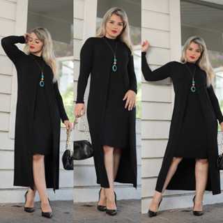 Vestido Regata Justo Com Capa Longa E  Manga Comprida Feminino 2 Peças Viscolycra/Vestido moda Gringa. em Oferta na Shopee