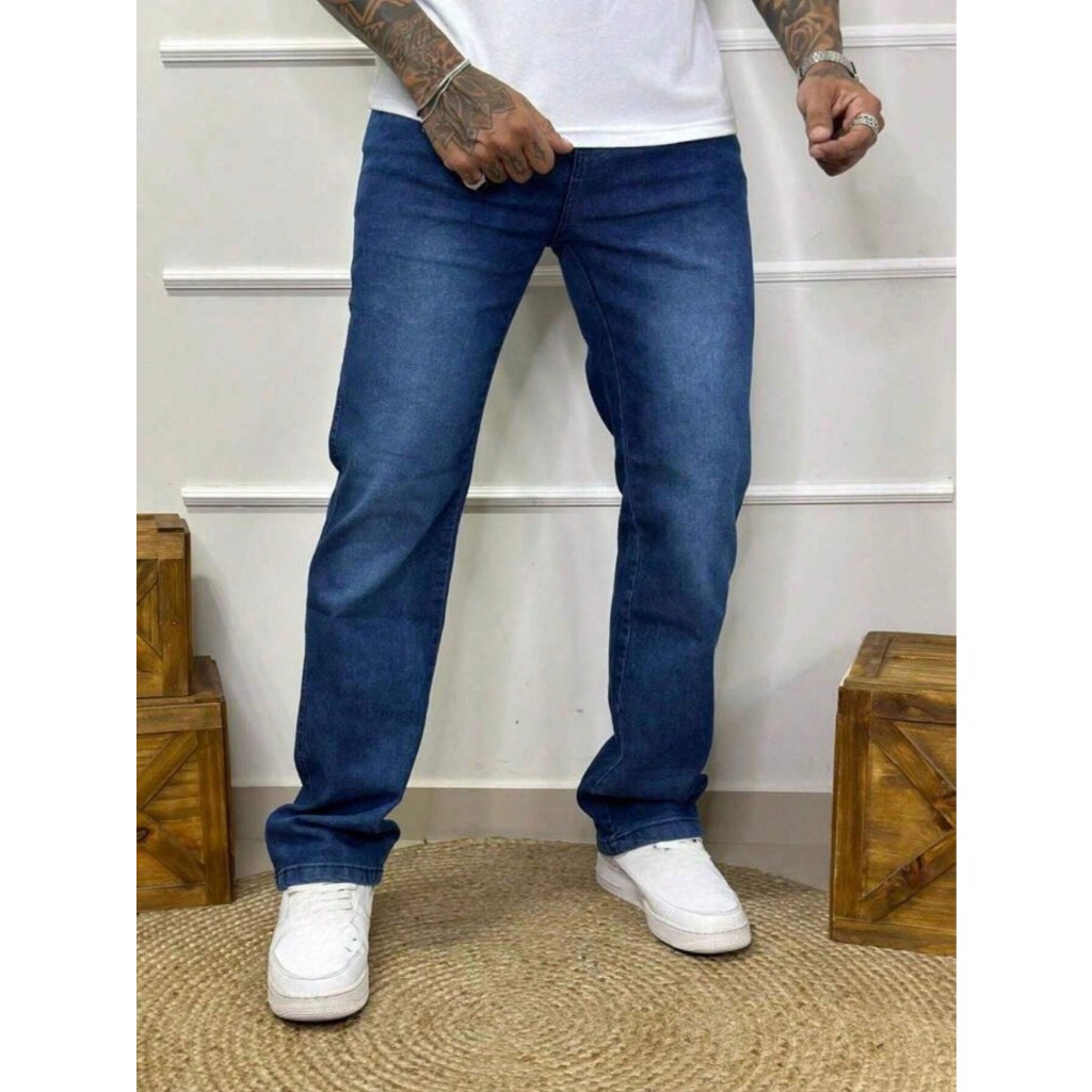 Calça Masculina Premium Azul Reta Com Bolso