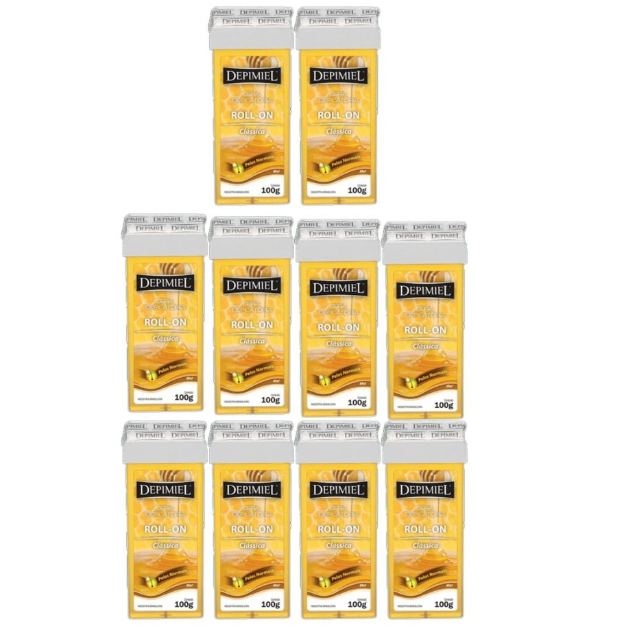 Kit c/10 Cera Depilatória Roll-On Clássica, men, vegetal ou chocolate branco 100g - Depimiel