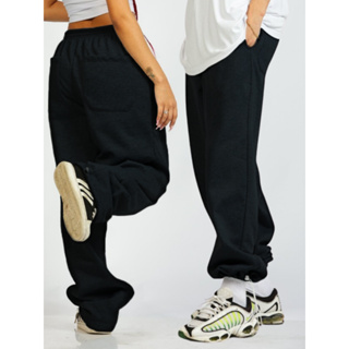 Calça moletom larga flanelada com regulador preta ou cinza em Oferta na Shopee