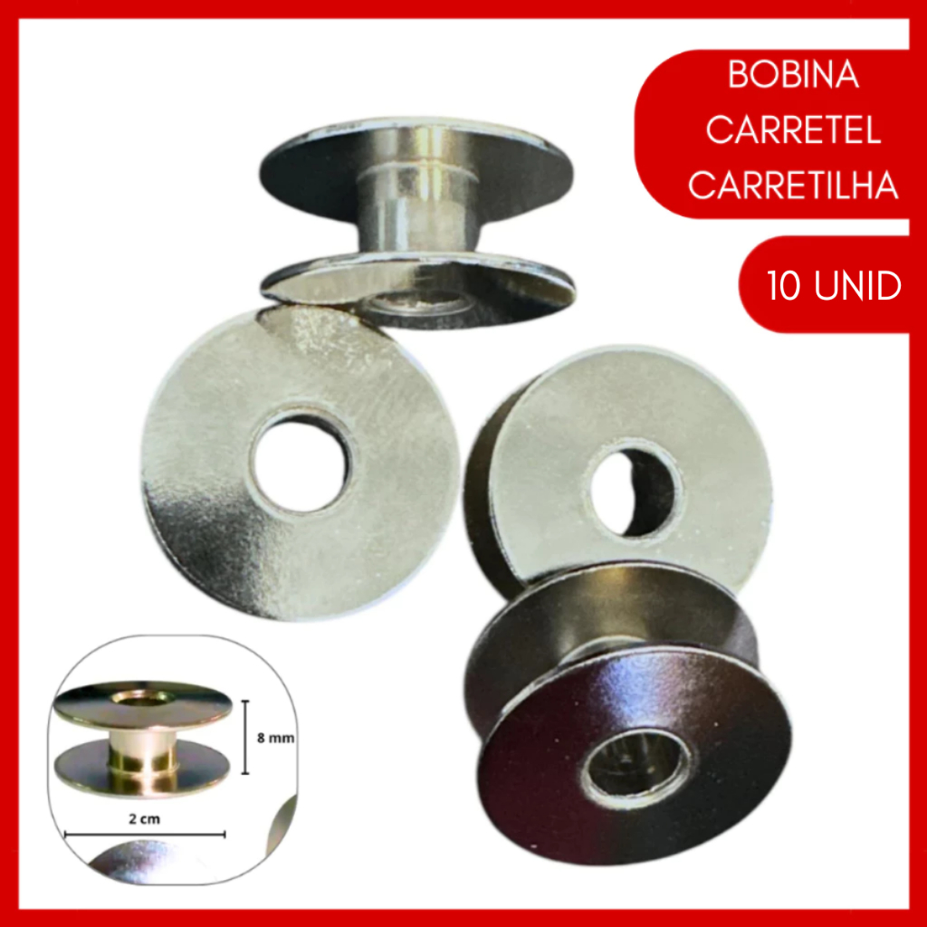 Kit 10 Bobinas Carretilha Metal Reta Lisa Máquina Industrial Costura Textil