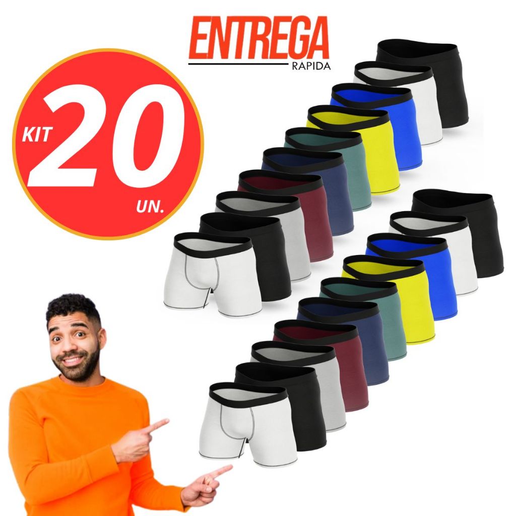 Kit Com 20 Cuecas Box Boxer Microfibra Resistente e Reforçada Adulto Masculino