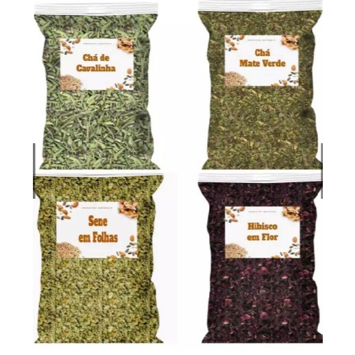 Kit 4 Chás Desinchá Hibisco, Cavalinha, Chá Verde e Sene folha 400g