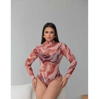 Body Em Tule Slim Fit  Estampados Leve Gola Alta Manga Longa( Vaquinha, Tie Dye Marsala e Onça) em Oferta na Shopee