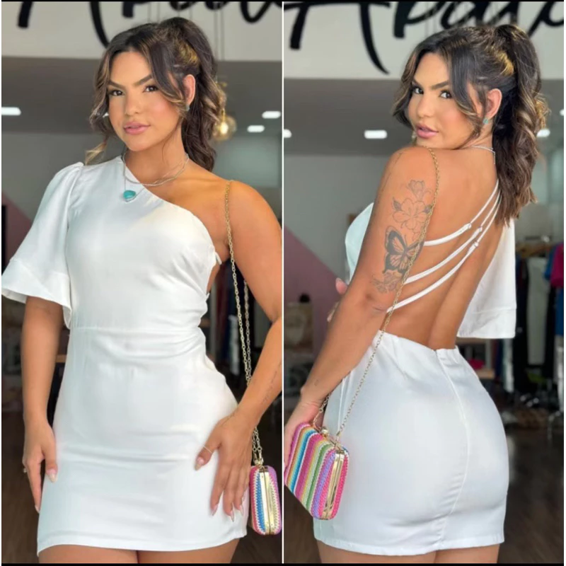 Vestido Tendência Alfaiataria Feminino Macaquinho Elegante e Casual Manga Única — imagem 1