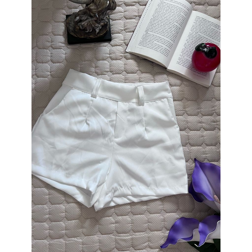 Short alfaiataria simples feminina com bolsa, de ziper por lado, sem o cinto em Oferta na Shopee