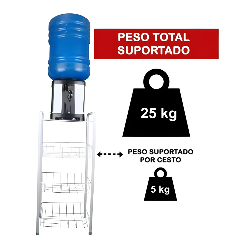 Fruteira De Chão Aço Branca Preta 3 Cestos Removível Premium Tampo Metal Cozinha Texturizada