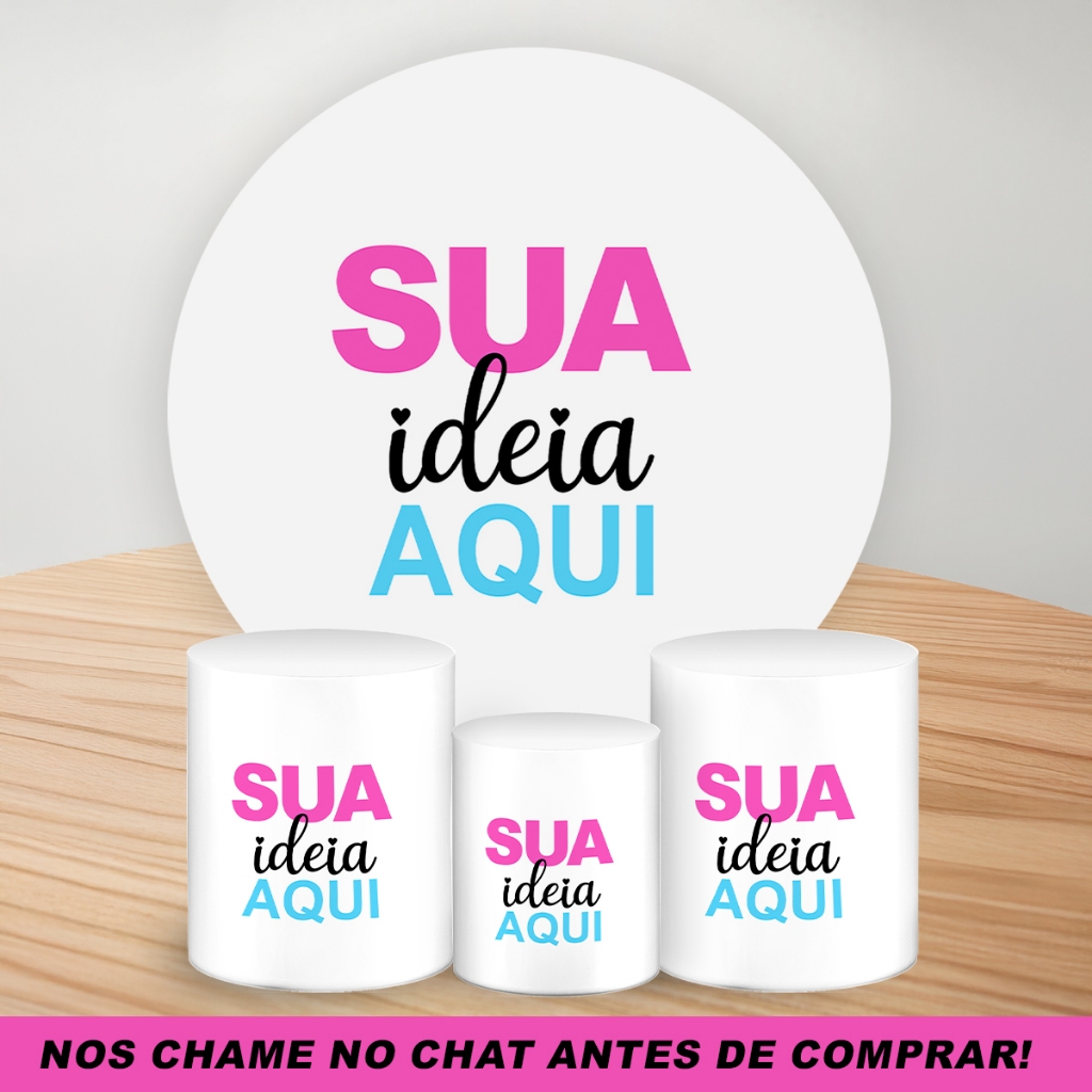 Kit Mini Painel Redondo 50cm + Mini Capas De Cilindro em Tecido p/ Latas Festa Sua Ideia Aqui em Oferta na Shopee