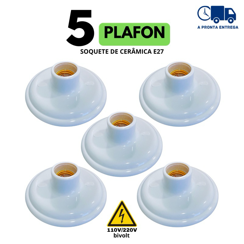 5 Unid Plafonier Plafon Redondo Lampada Teto E27 Soquete Bocal Sobrepor Bivolt 100w Plastico Porcela em Oferta na Shopee