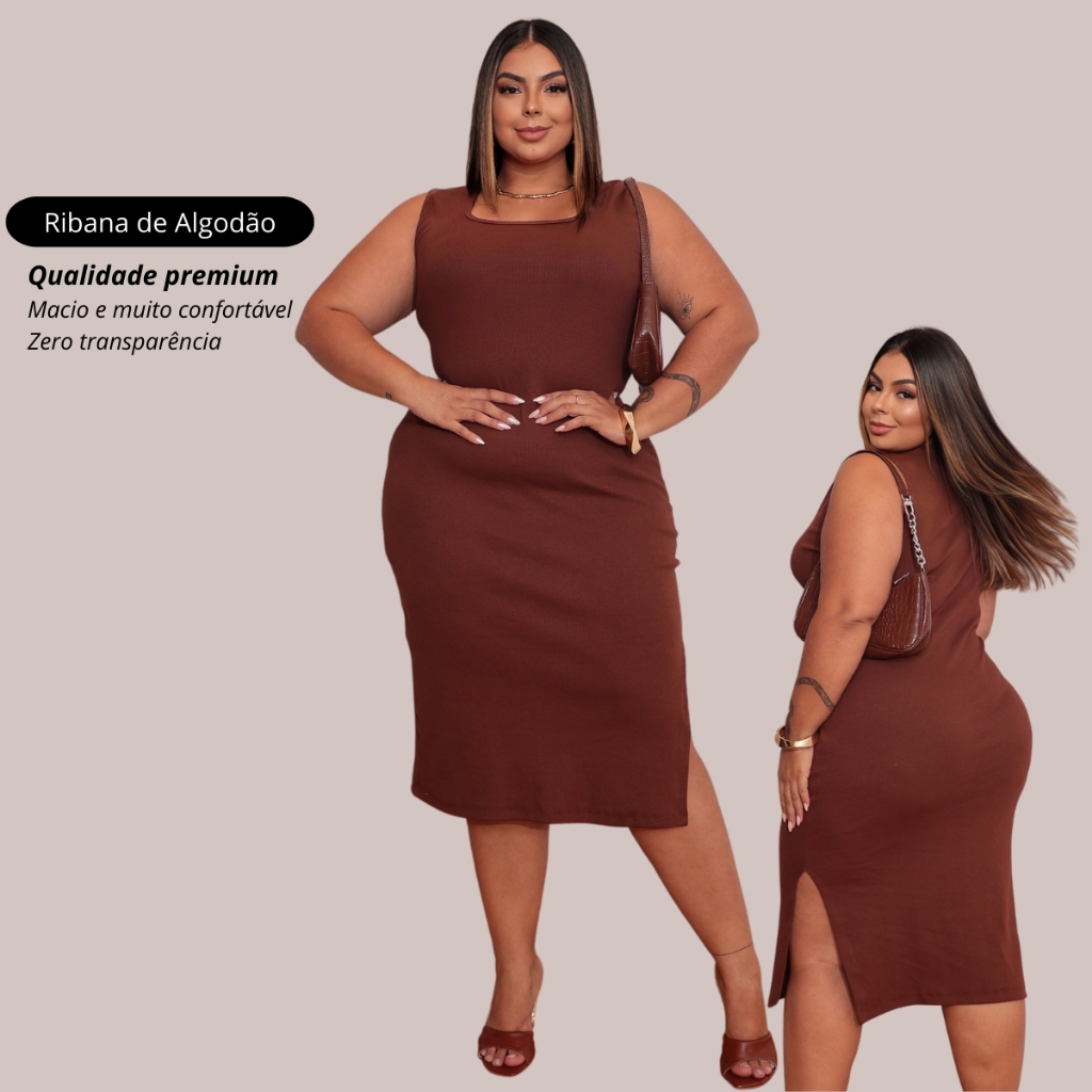 Vestido feminino plus size midi curto canelado ribana premium casual festa confortavel em Oferta na Shopee