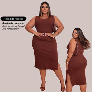Vestido feminino plus size midi curto canelado ribana premium casual festa confortavel em Oferta na Shopee