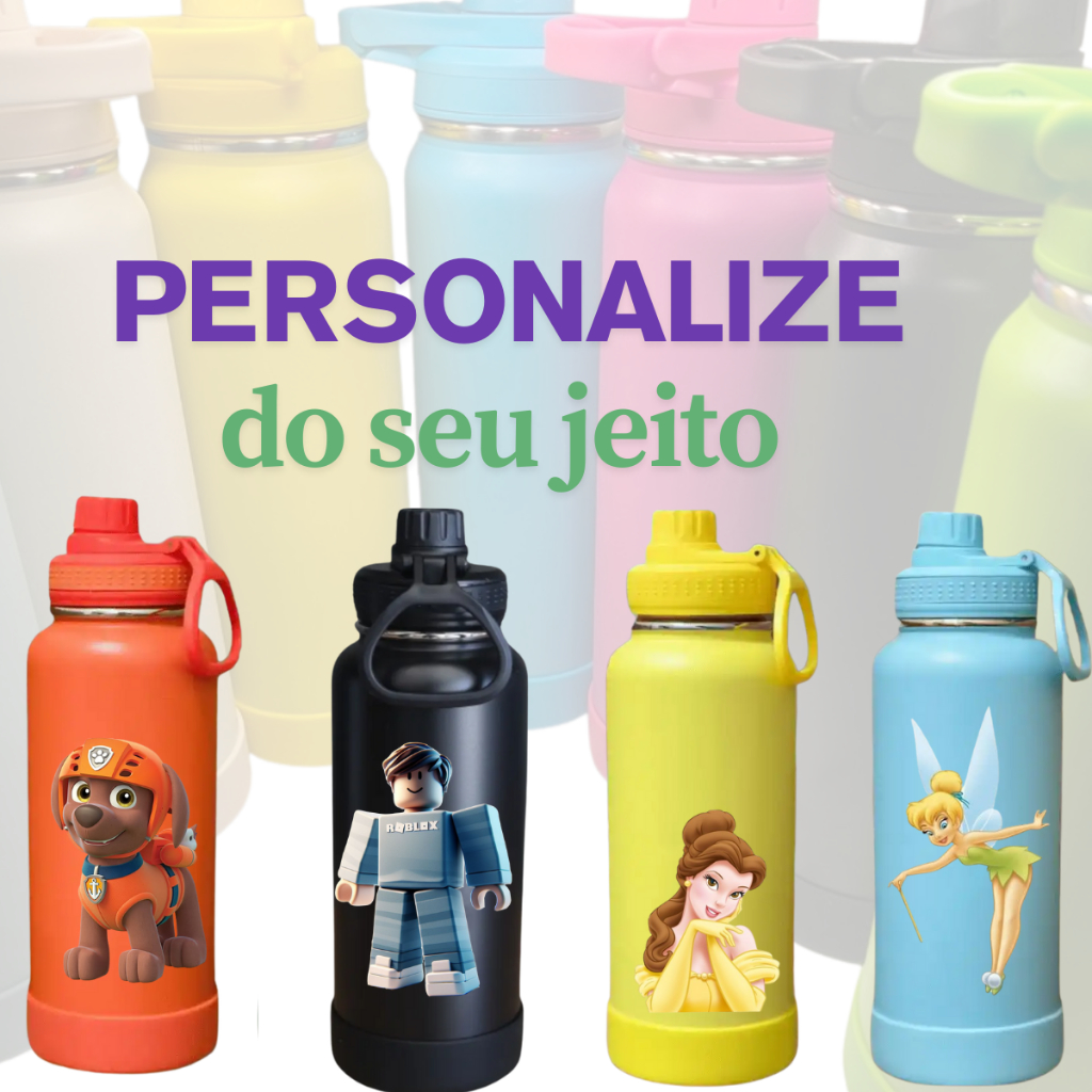 Garrafa 750ml Aço Inox com Protetor de Silicone Personalizada Nome ou Imagem