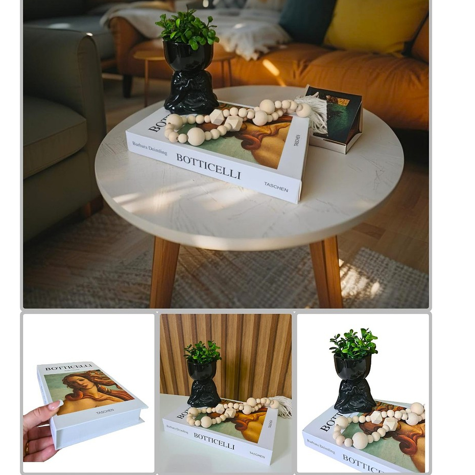Kit Decorativo Caixa Organizadora Objetos BOTTICELLI Colar de Madeira e Vaso Com Planta