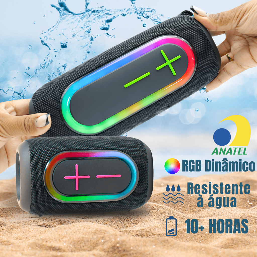 Caixa de Som Bluetooth Portátil Potente KIMASTER 40W 20W K520 K510 ANATEL IPX6 Rádio FM SD IPX6