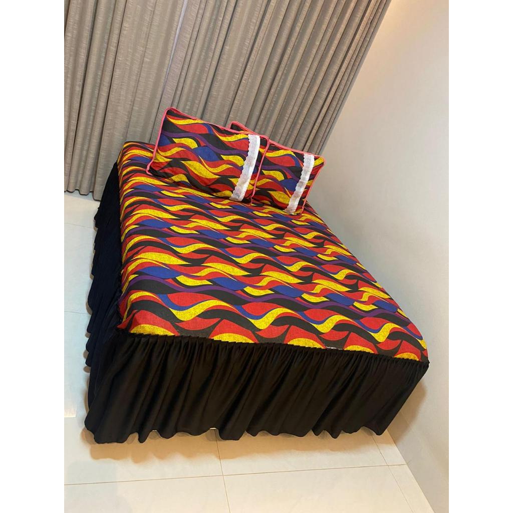 Lençol Colcha Cama Casal 3 Pçs Malha 100% Algodão Com Babado
